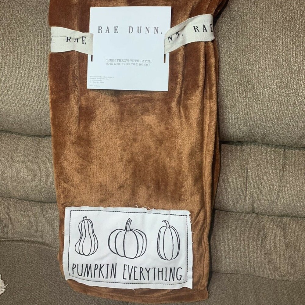 Rae Dunn Pumpkin Everything Orange Throw Blanket